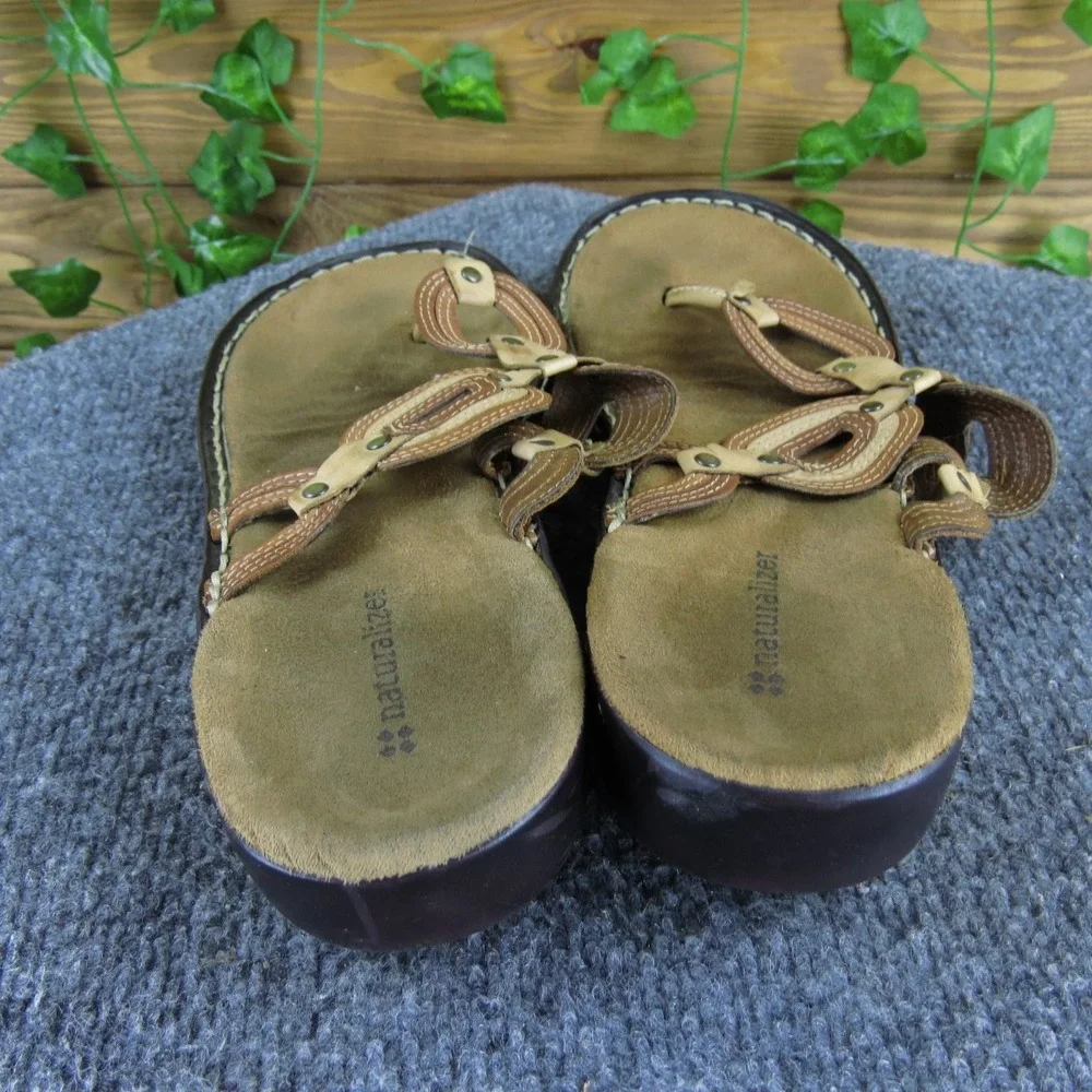 Naturalizer Women's‎ Sandals Brown Leather Wedge Non-Adjustable Straps 9.5 M